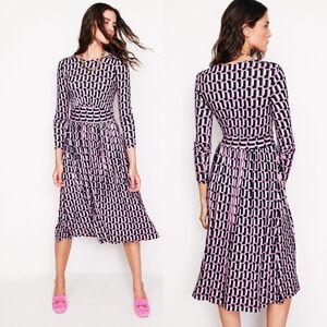 NWT Boden Thea Long Sleeve Jersey Dress Sherbert Falling Geo Pink Green Size 6